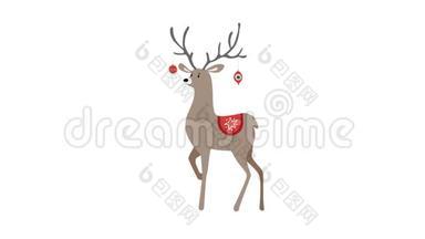 可爱的步行鹿<strong>动物</strong>装饰通过悬挂圣诞白色背景。 冬季设计，可循环<strong>高清</strong>